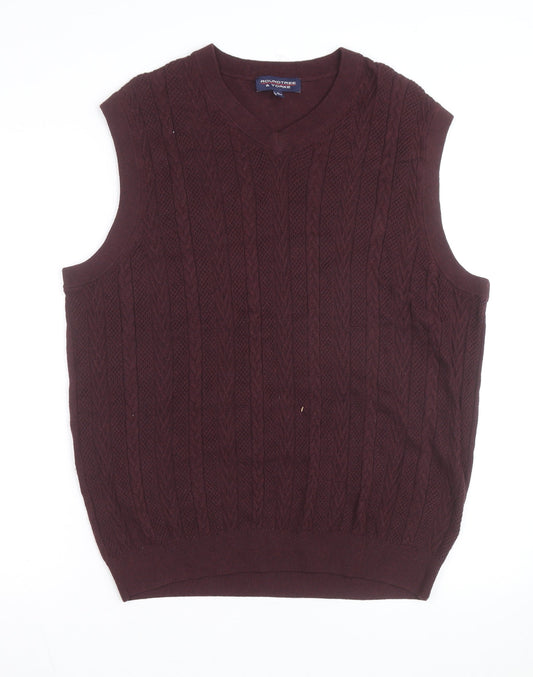 Roundtree & Yorke Men's Brown Cable-Knit Sleeveless Vest L Wool Blend