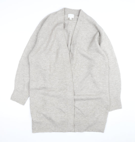 H&M Women Beige Wool Cashmere V-Neck Open Long Sleeve Cardigan M