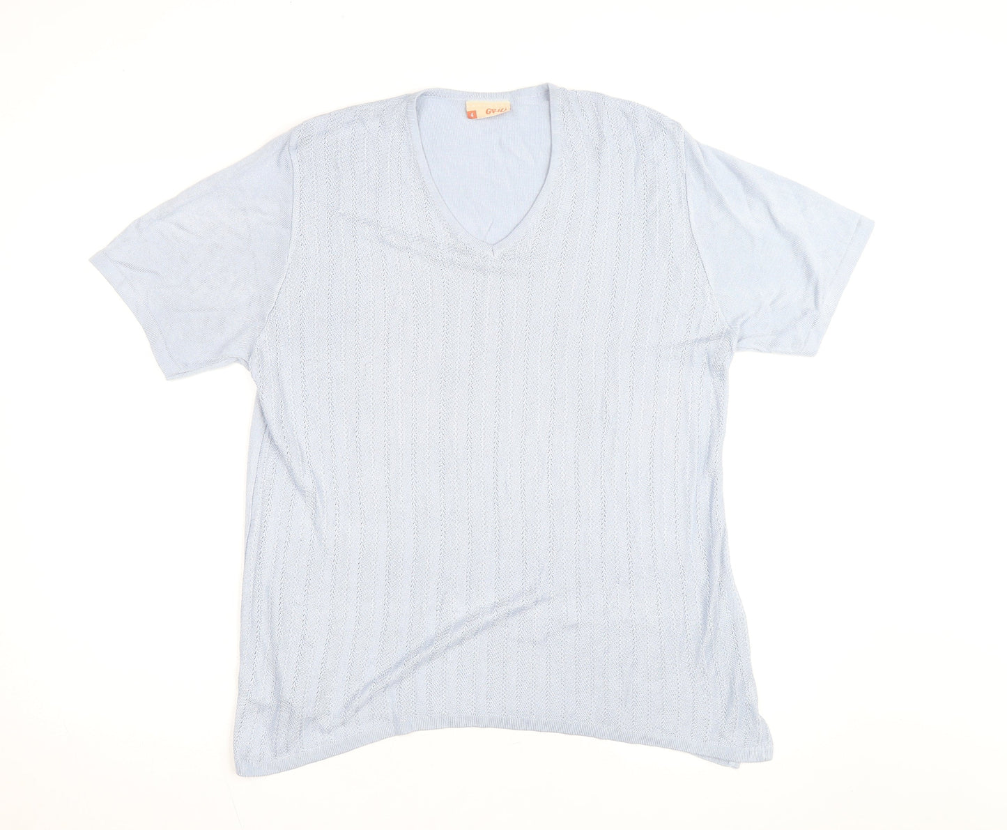 Grili Women's Blue V-Neck Short Sleeve Knit Cotton T-Shirt Size 4