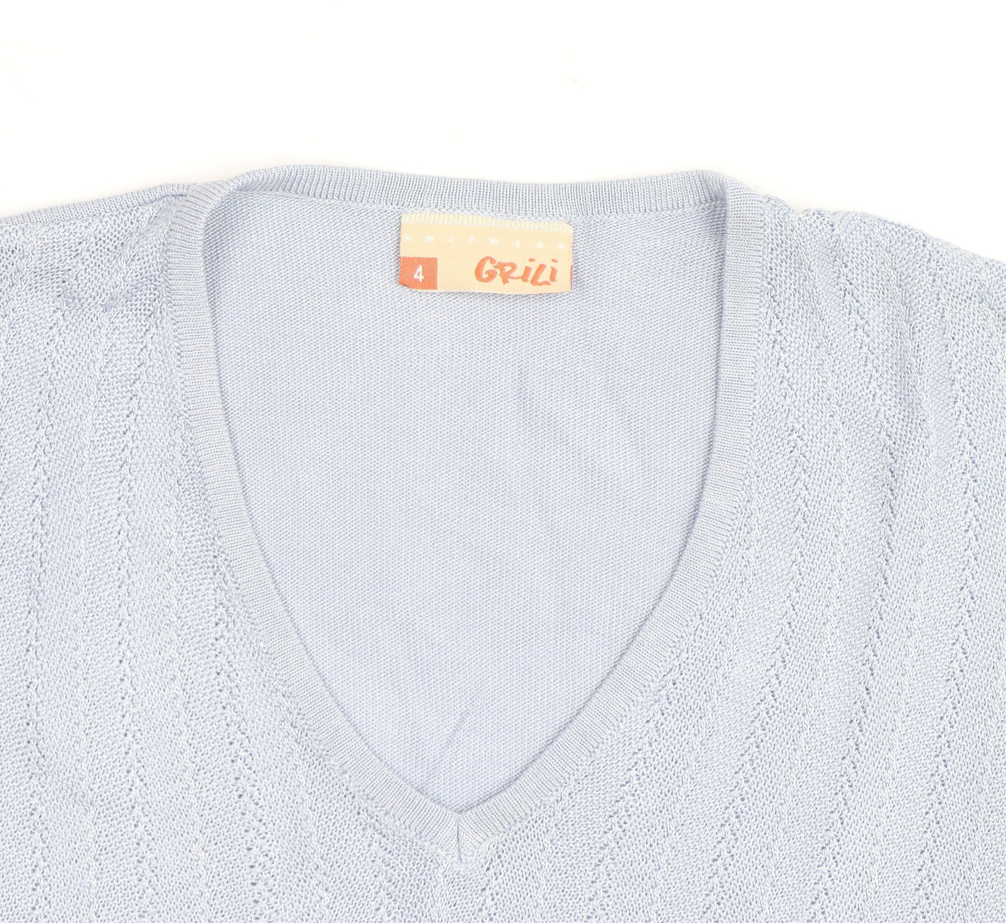 Grili Women's Blue V-Neck Short Sleeve Knit Cotton T-Shirt Size 4