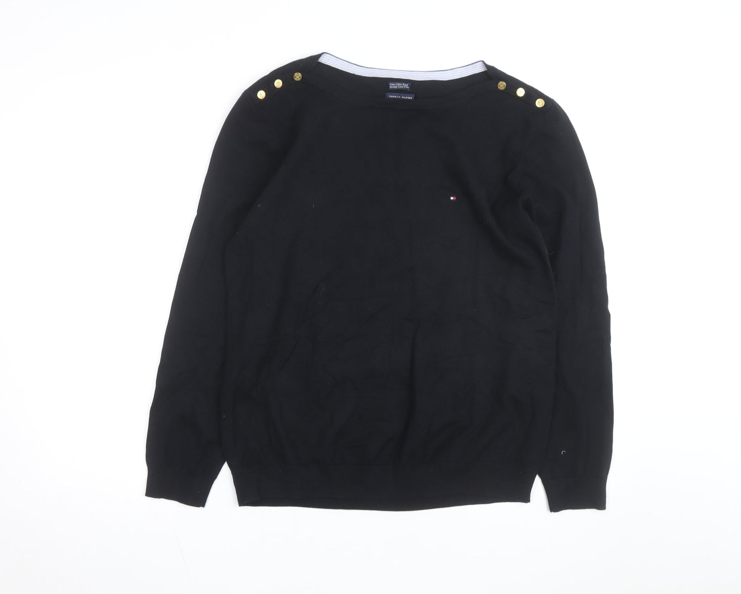 Tommy Hilfiger Men's Black Cotton Crew Neck Pullover Jumper XL