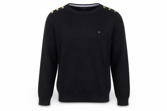 Tommy Hilfiger Men's Black Cotton Crew Neck Pullover Jumper XL