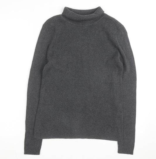 Ralph Lauren Women's Grey Roll Neck Cotton Jumper Size L