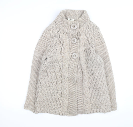 Marks and Spencer Women Beige Wool Blend Chunky Knit Cardigan UK 14