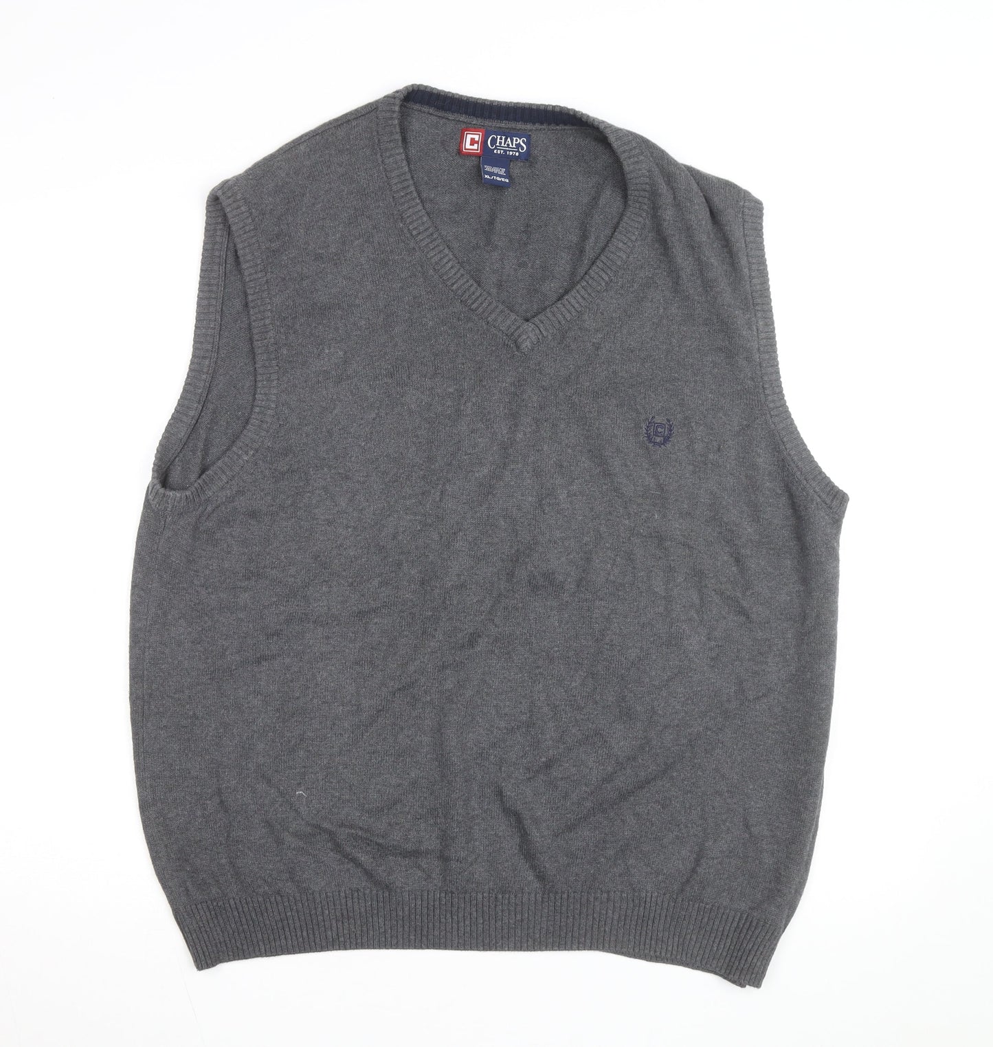 Chaps Men's Grey Cotton V-Neck Knit Sweater Vest XL Classic Style