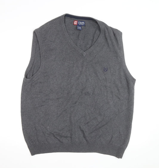 Chaps Men's Grey Cotton V-Neck Knit Sweater Vest XL Classic Style