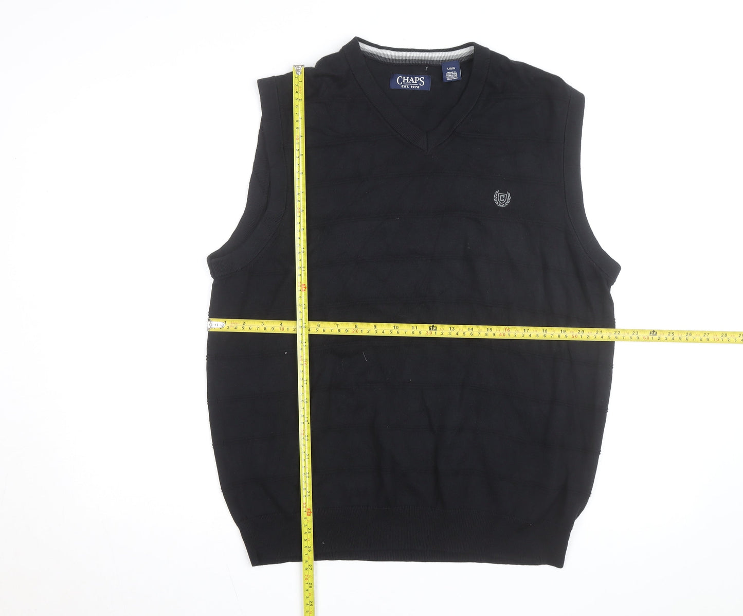 Chaps Men's Black Cotton Sleeveless V-Neck Knit Vest Size L