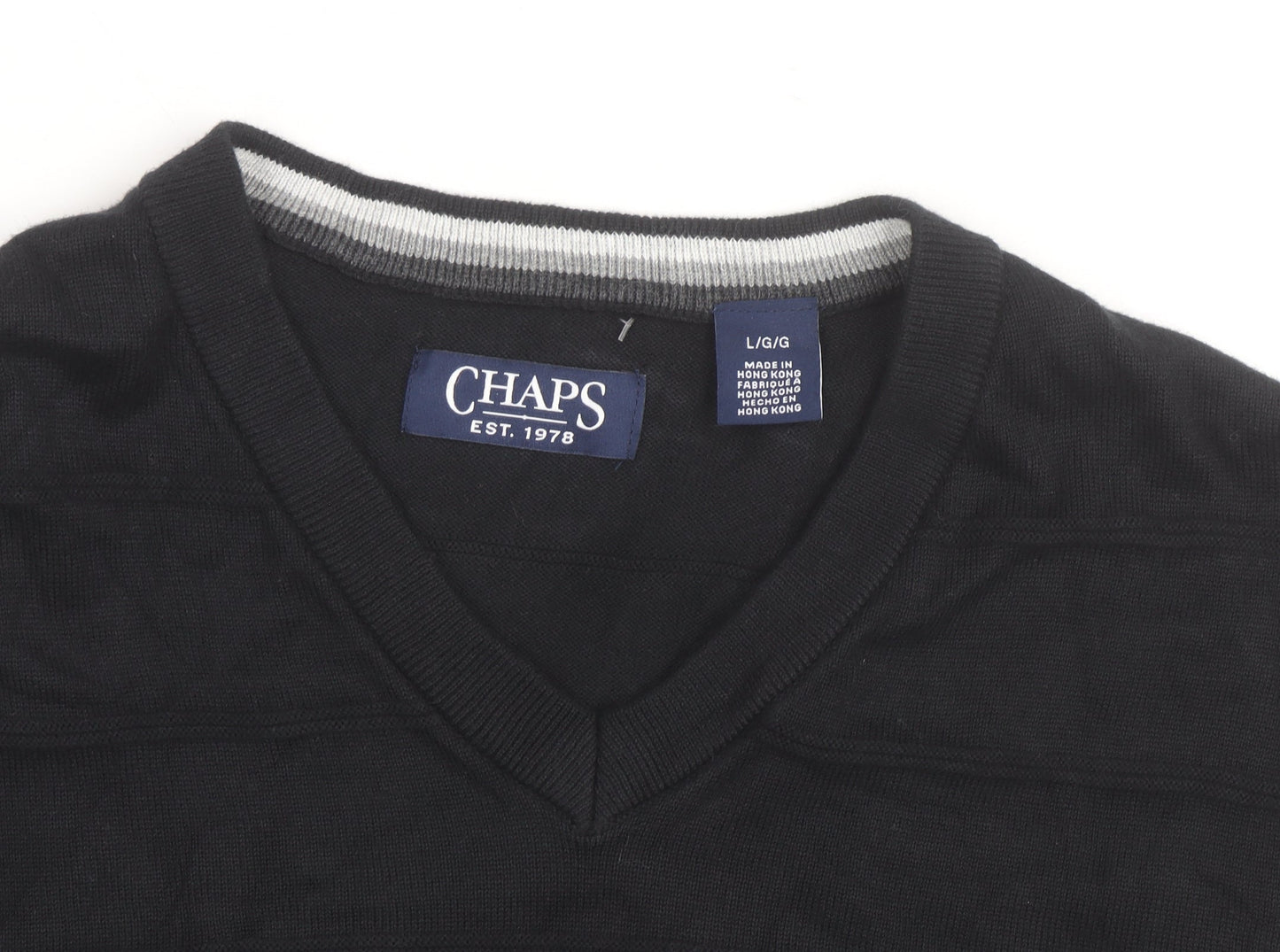 Chaps Men's Black Cotton Sleeveless V-Neck Knit Vest Size L