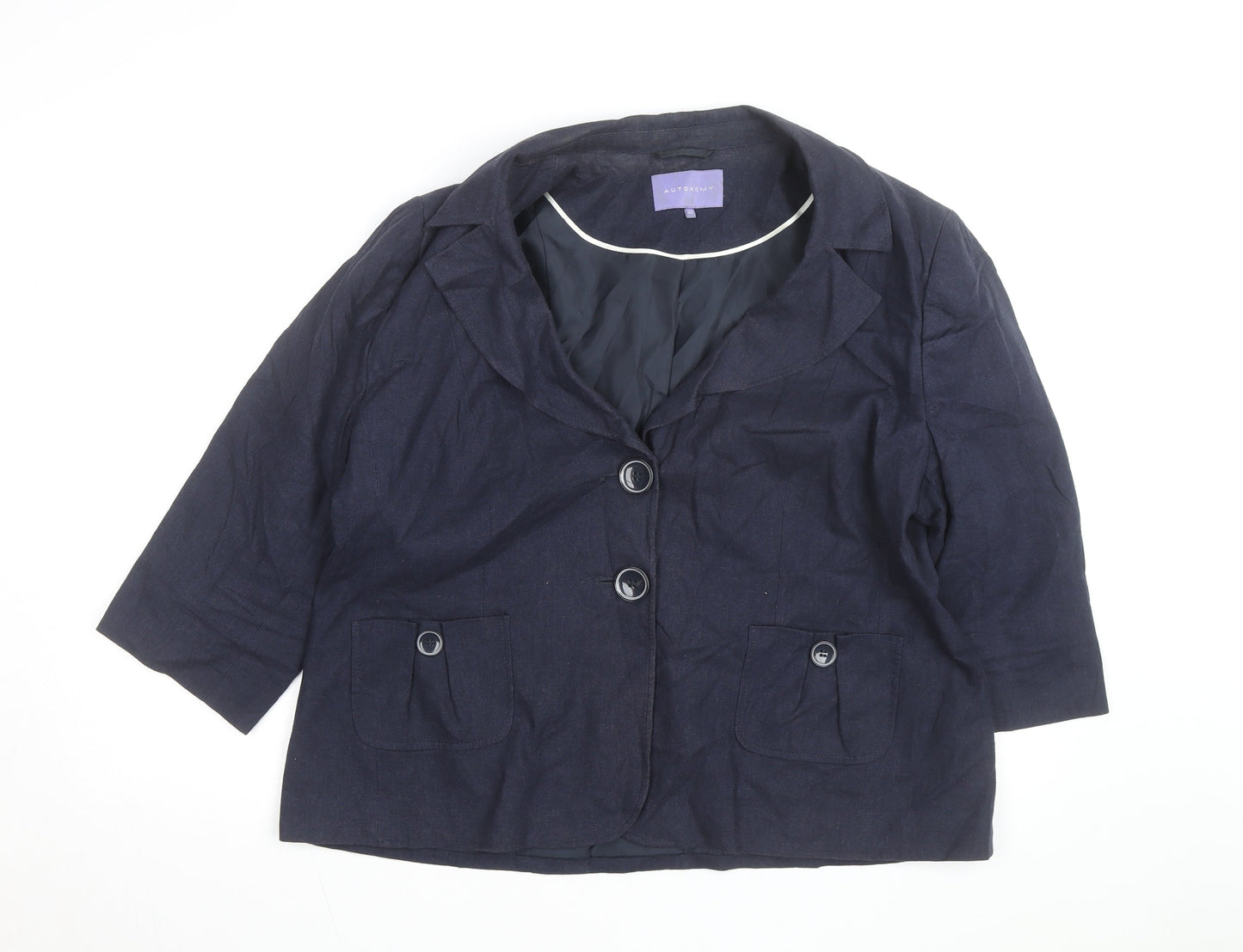 Autonomy Women’s Blue Linen Blend Blazer Jacket Size 22