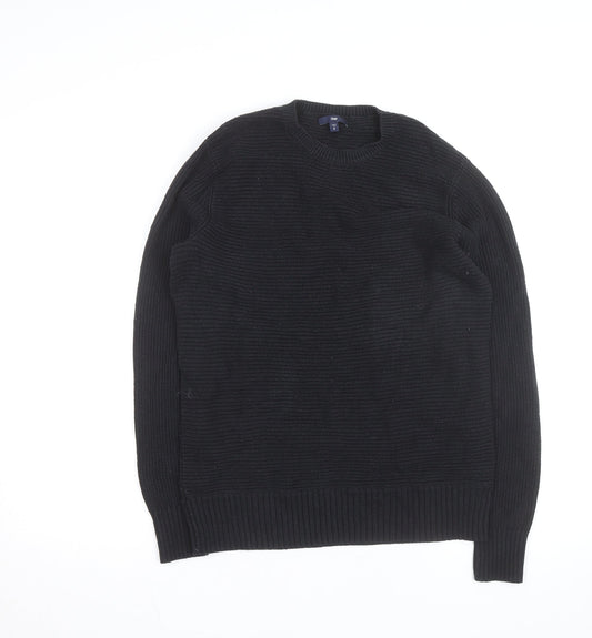 Gap Men Black Cotton Chunky Knit Crew Neck Jumper Size S