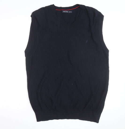 Nautica Men's Blue Cotton Argyle V-Neck Sleeveless Jumper XL