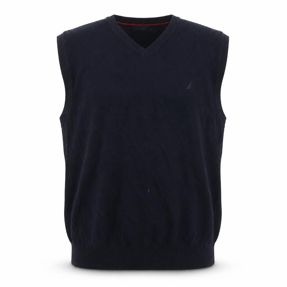 Nautica Men's Blue Cotton Argyle V-Neck Sleeveless Jumper XL