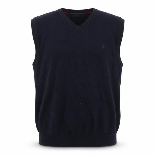 Nautica Men's Blue Cotton Argyle V-Neck Sleeveless Jumper XL