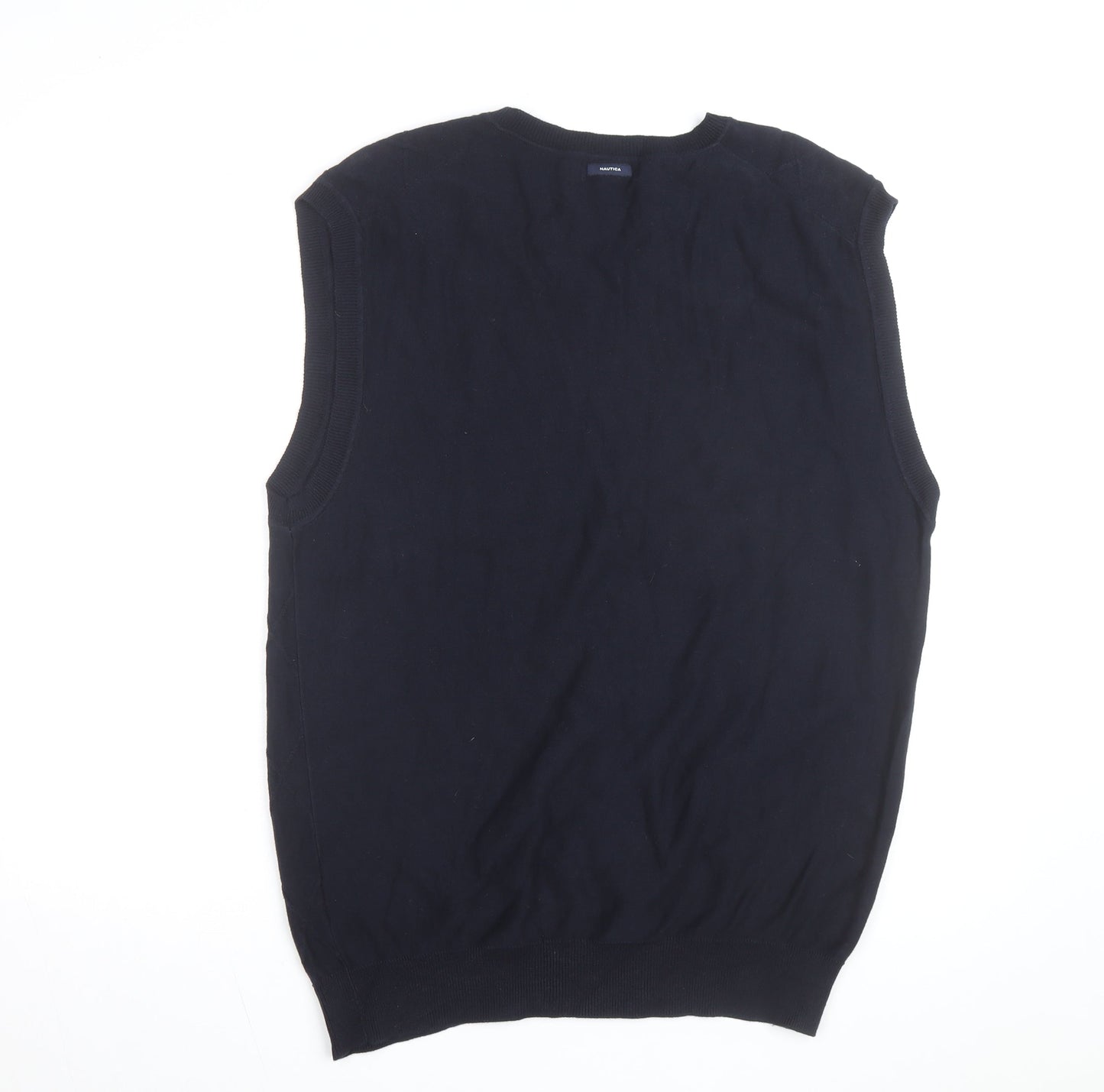 Nautica Men's Blue Cotton Argyle V-Neck Sleeveless Jumper XL
