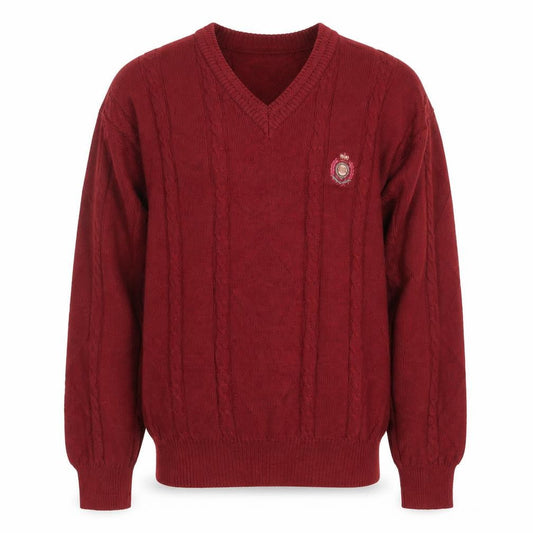 Alunsingwear Men Red Wool Cable-Knit V-Neck Jumper M