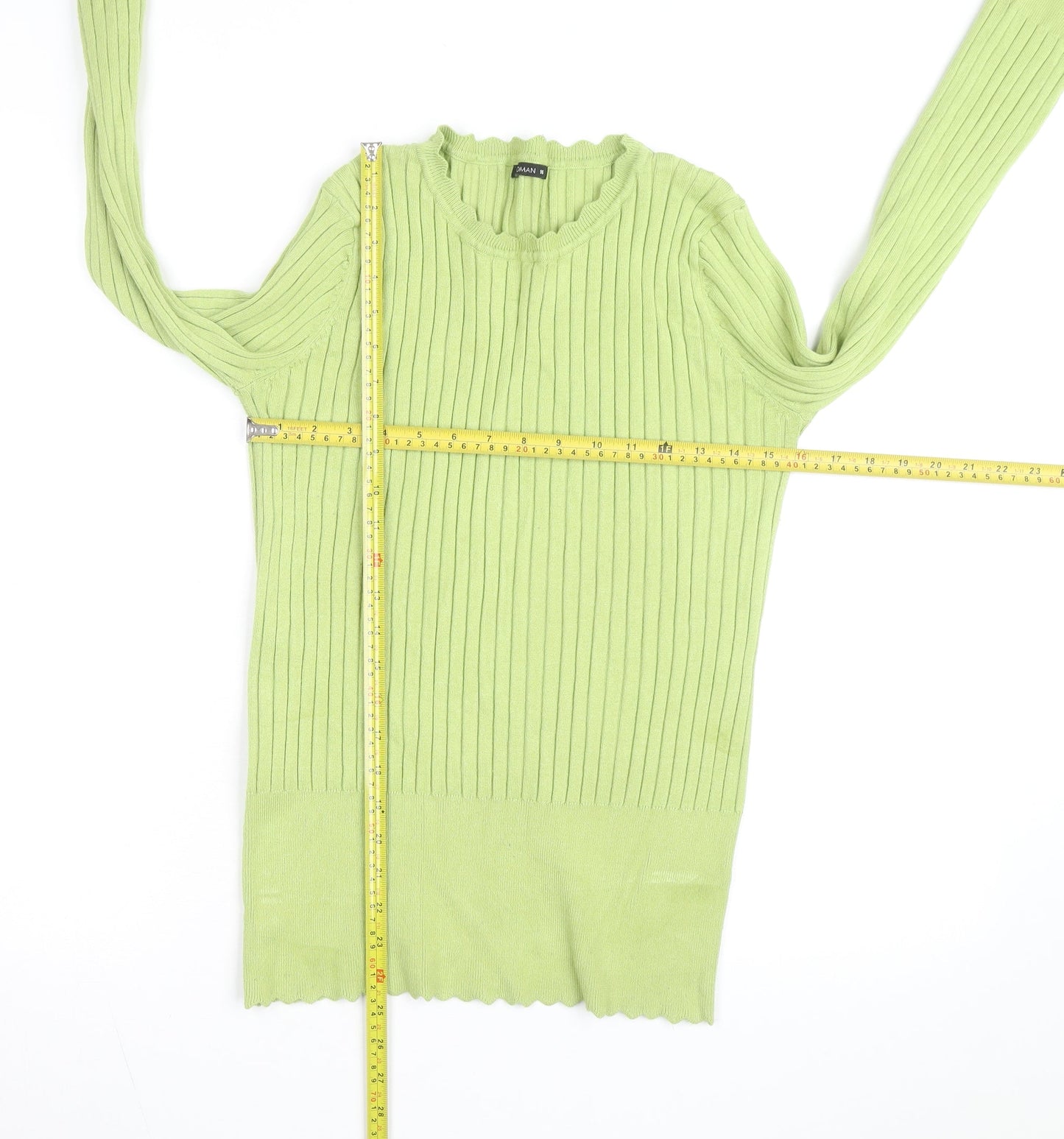 Roman Women’s Green Ribbed Knit Long Sleeve Pullover Jumper Size 16