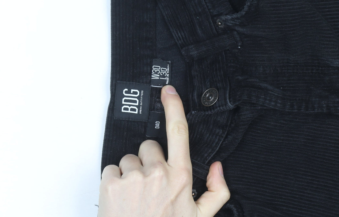 BDG Men’s Black Corduroy Dad Trousers W30 L30 Straight Leg