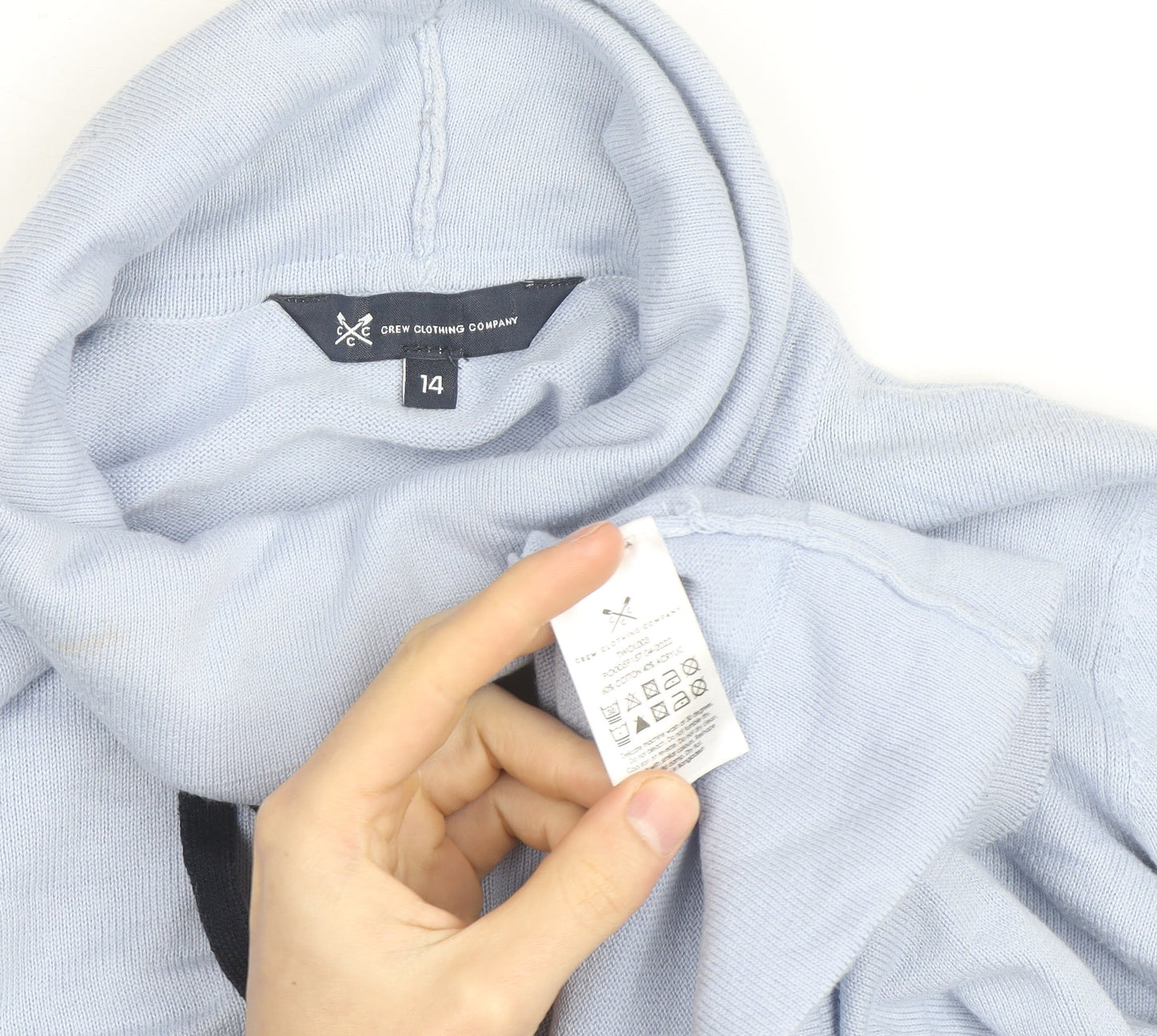 Crew Clothing Company Women's Blue Roll Neck Cotton Cashmere Jumper Size 14