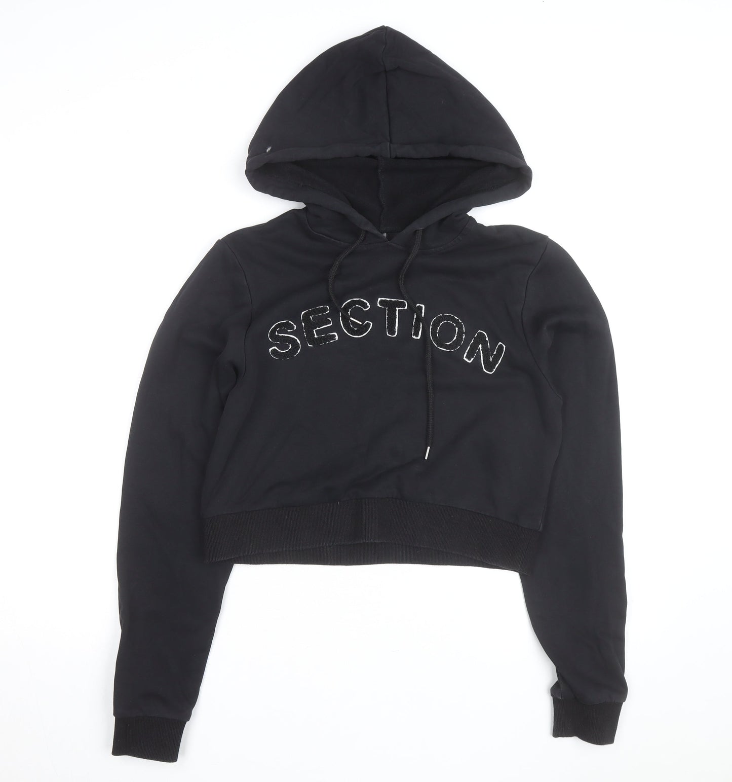 Section Womens Black Cropped Pullover Hoodie Size 10 Embellished Logo
