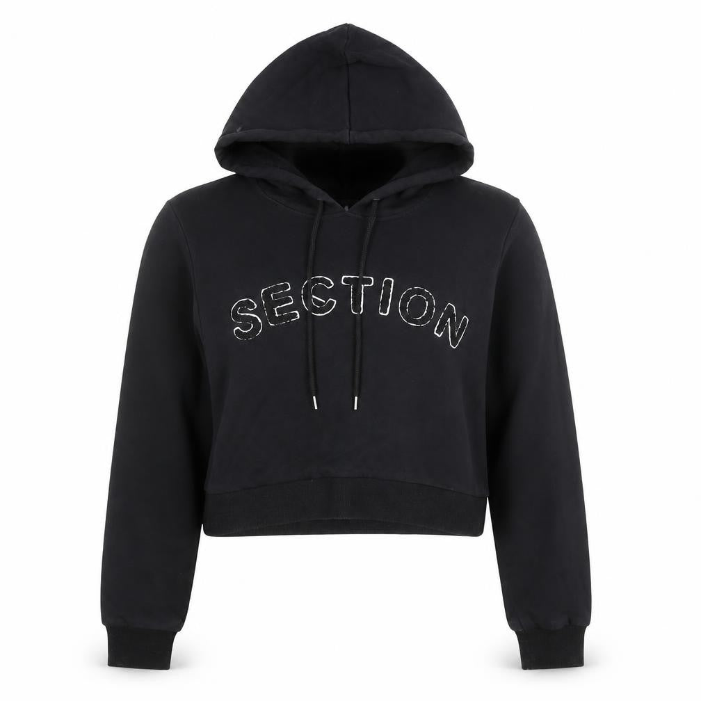 Section Womens Black Cropped Pullover Hoodie Size 10 Embellished Logo