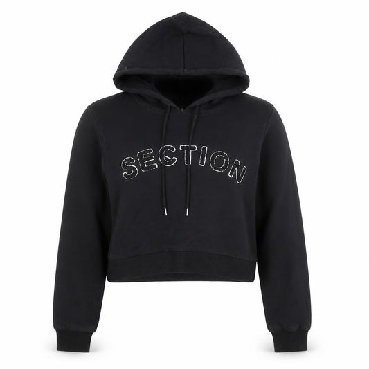 Section Womens Black Cropped Pullover Hoodie Size 10 Embellished Logo
