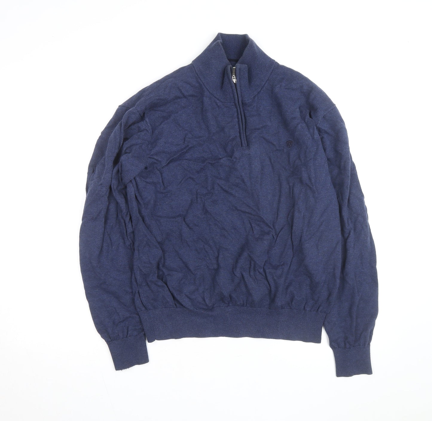 Mowbray Men's Blue Pima Cotton 1/4 Zip High Neck Jumper Size L