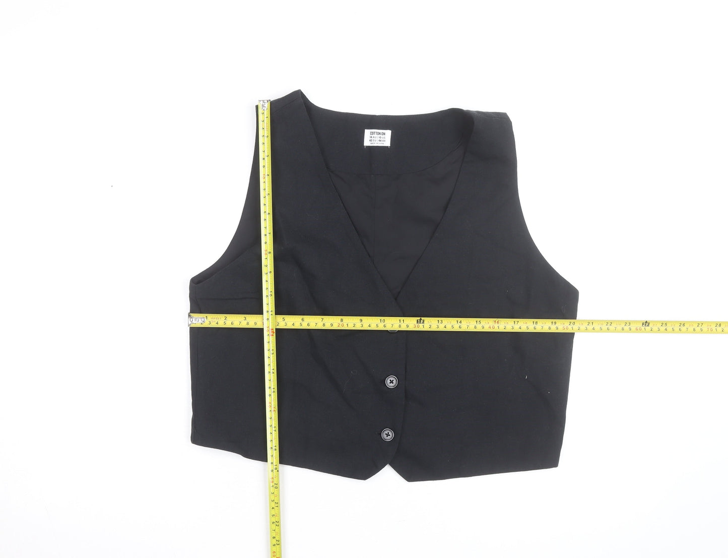 Cotton On Men Black Waistcoat 42 Slim Fit Button Casual Twill