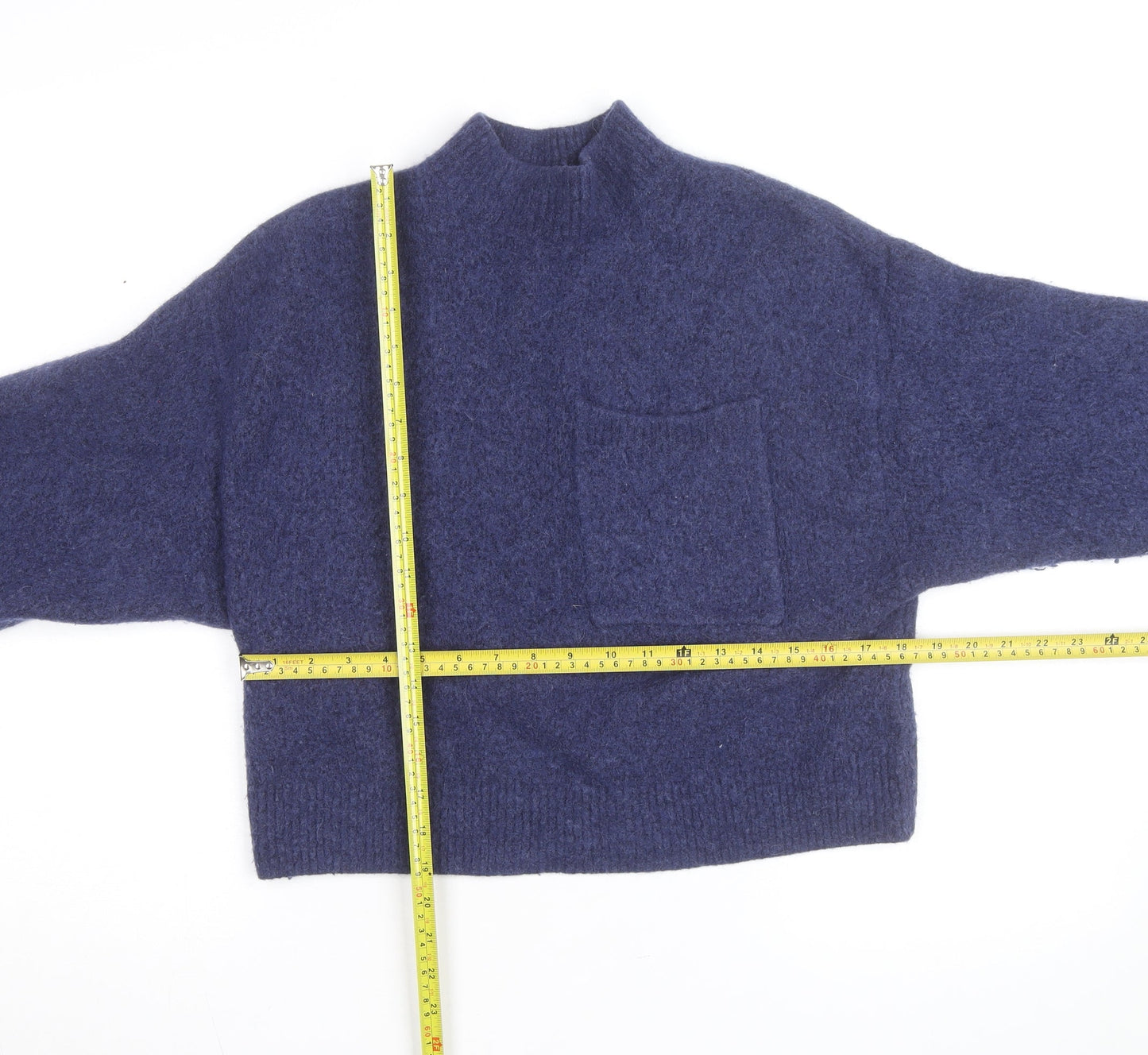 & Other Stories Women Blue Wool Blend Mock Neck Pullover Jumper Size S