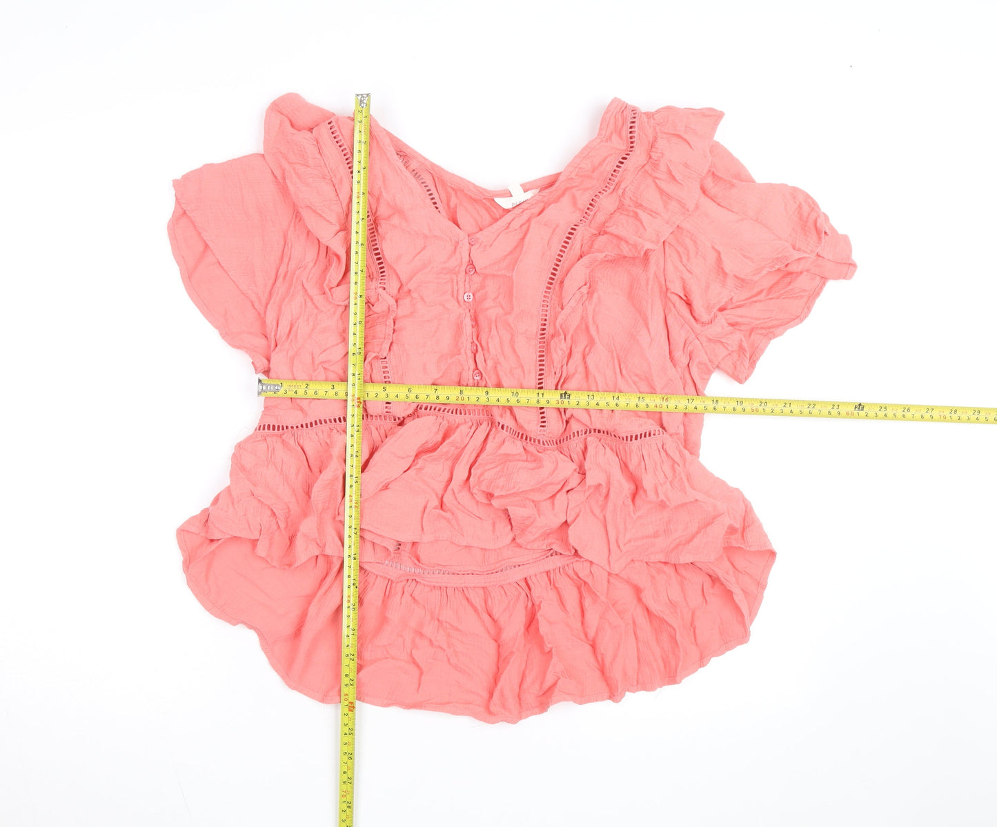Marks and Spencer Women's Pink Ruffle Cotton Tunic Blouse Size 18