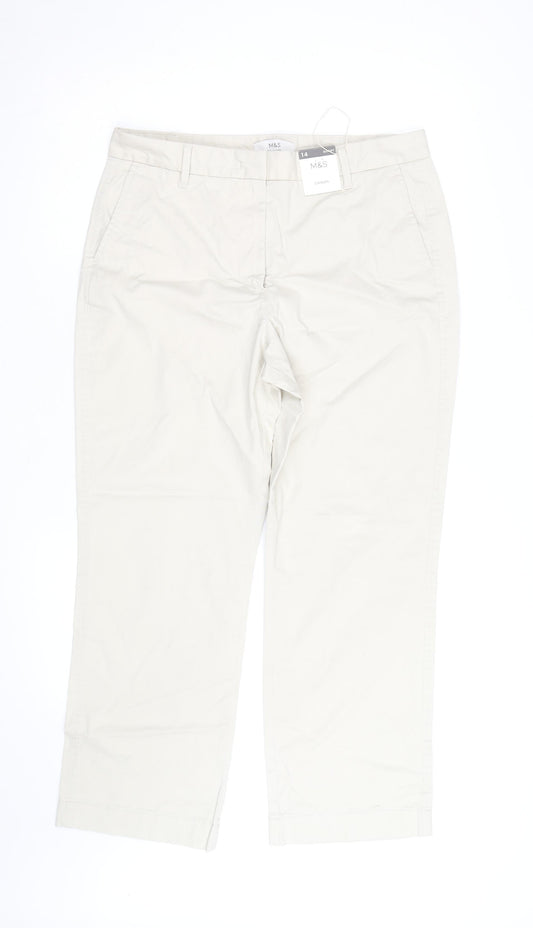 Marks and Spencer Womens Beige Chino Trousers Size 14 Short