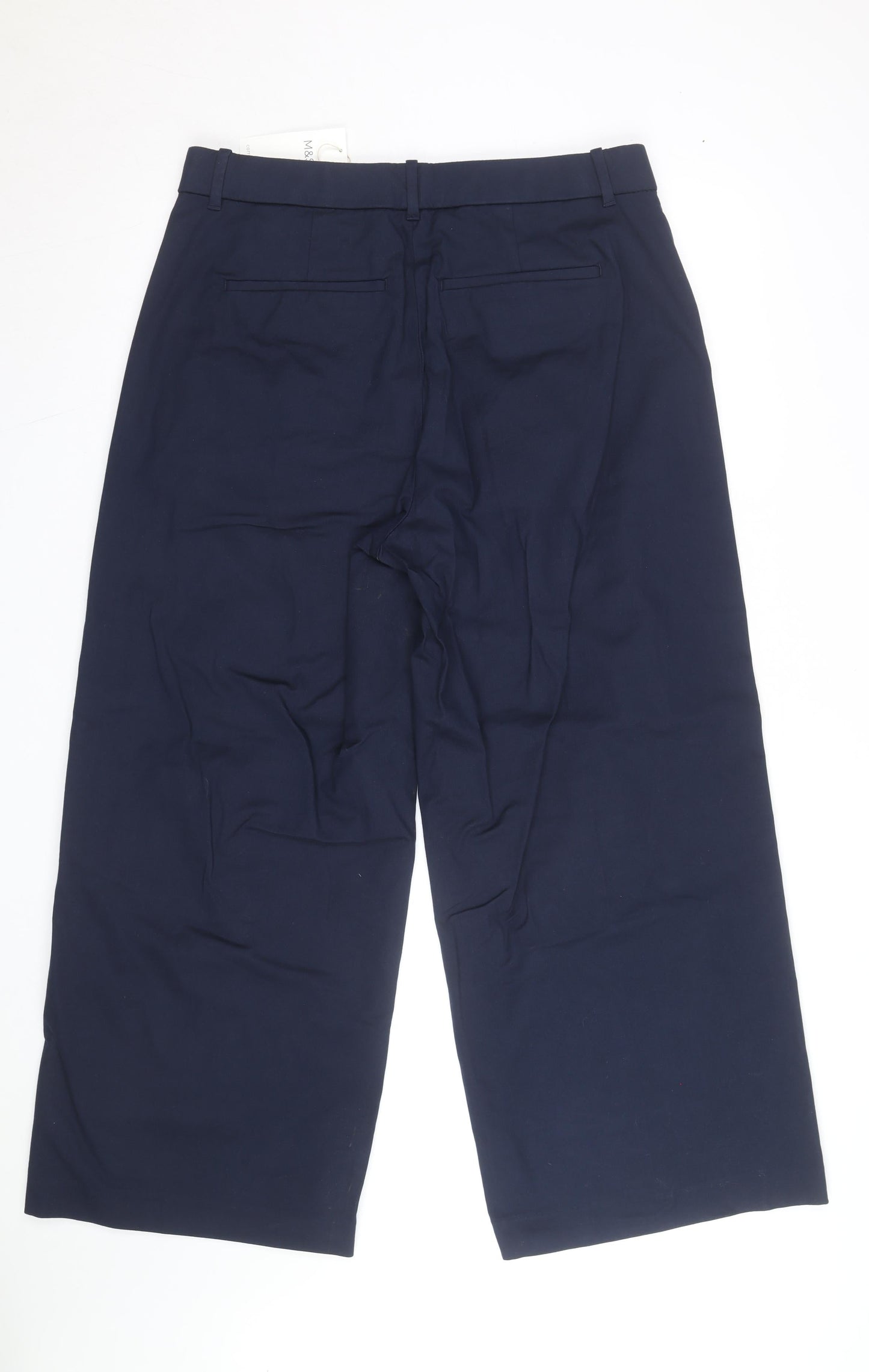 Marks and Spencer Women's Blue Cropped Wide-Leg Trousers Size 16