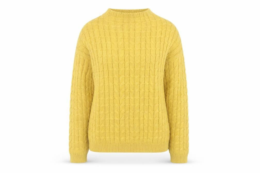 Mango Women Yellow Cable-Knit Mock Neck Long Sleeve Jumper Size 8