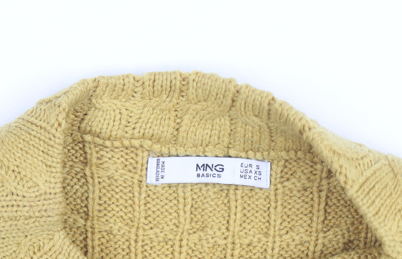 MNG Women Yellow Cable-Knit Mock Neck Long Sleeve Jumper Size 8