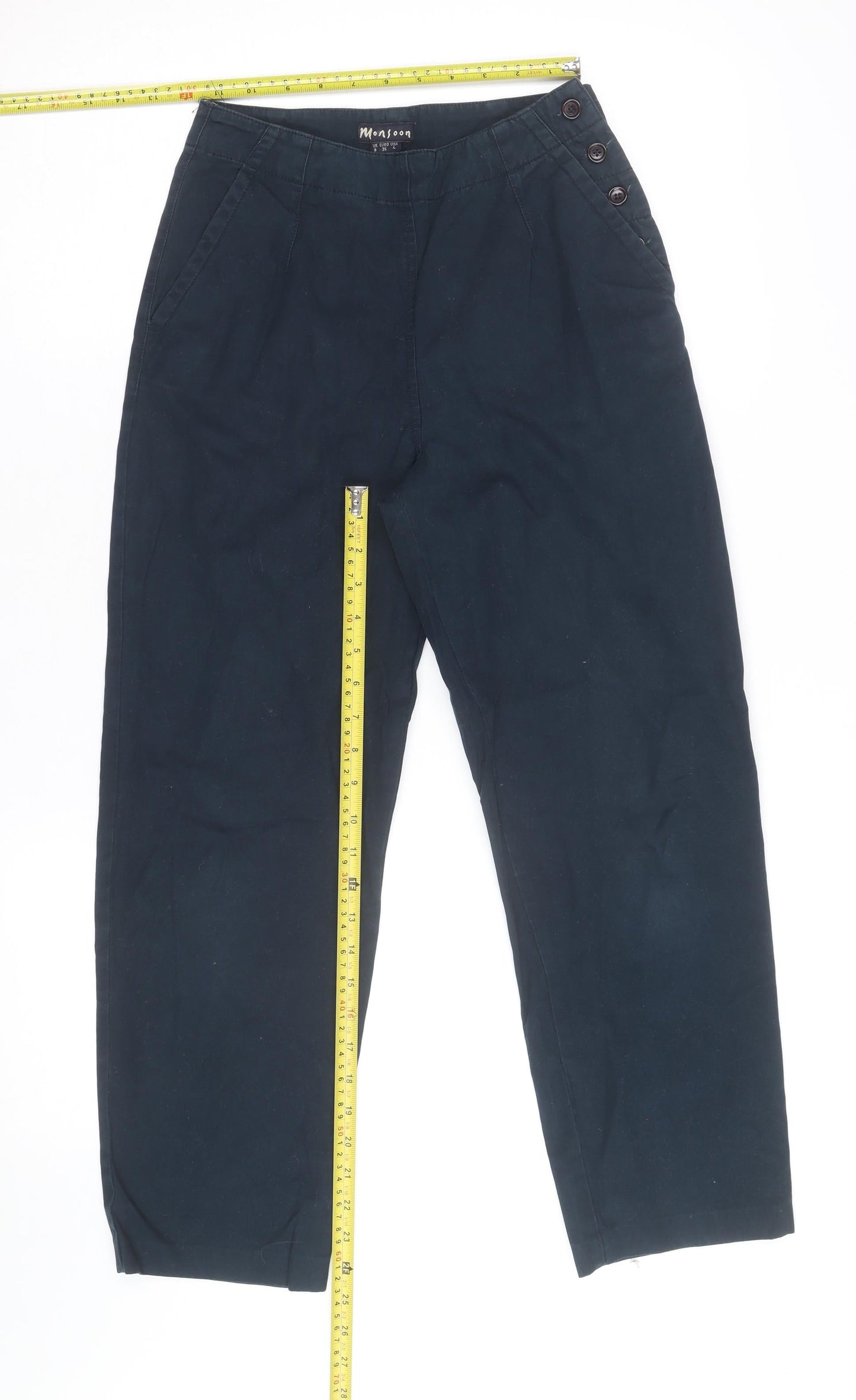 Monsoon Womens Blue Chino Trousers Size 8 Straight Leg