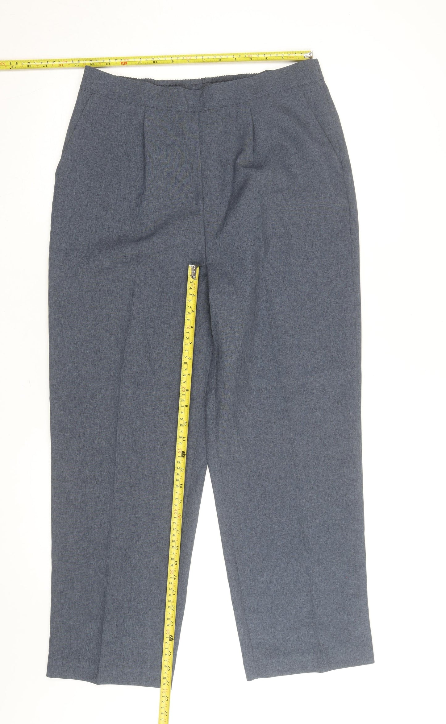 Bonmarché Women Blue Size 14 Straight Leg Elastic Waist Trousers