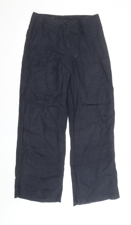 Peruzzi Women's Blue Linen Blend Wide-Leg Trousers Size 12