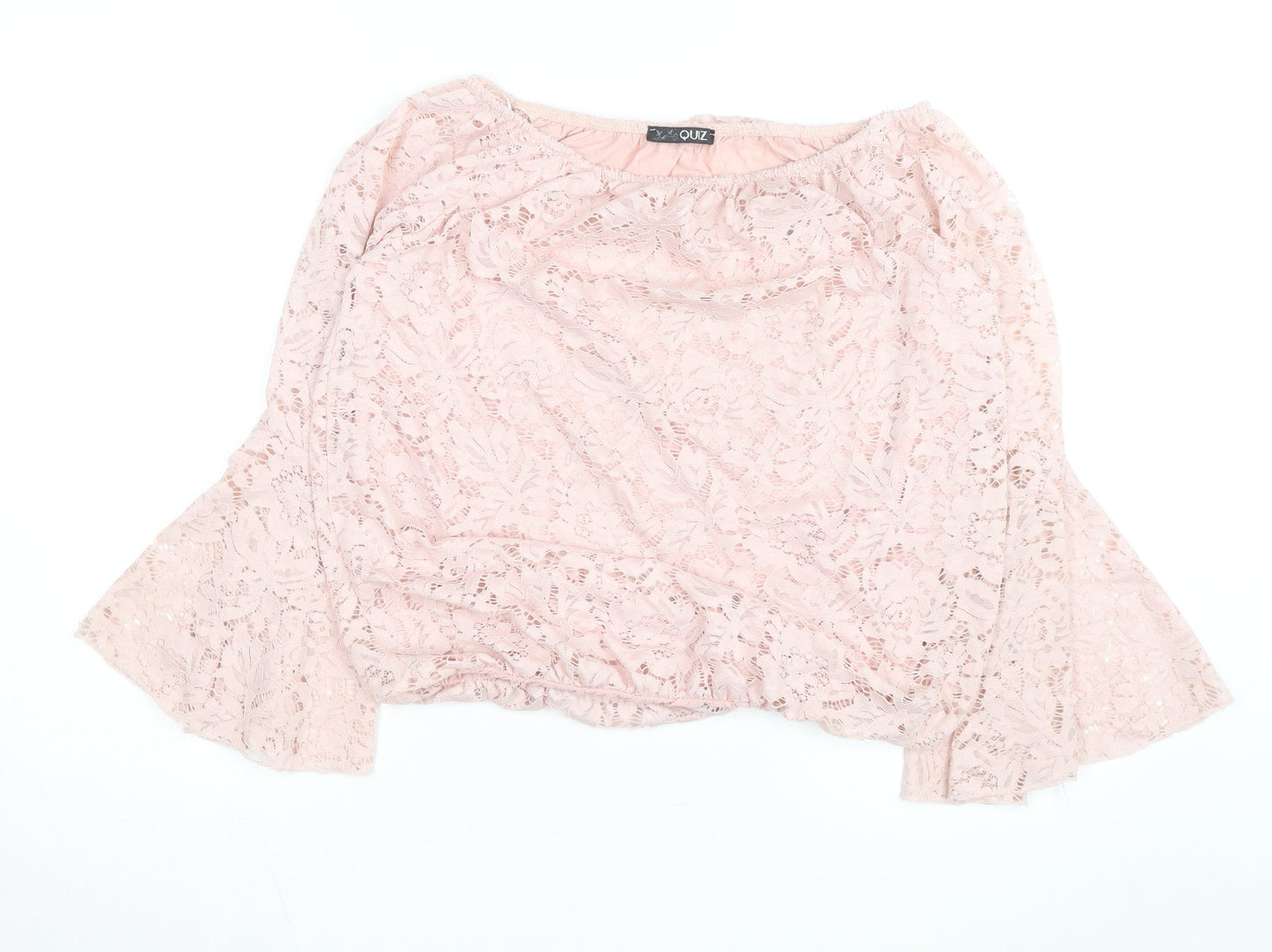 Quiz Women Pink Lace Off Shoulder Bell Sleeve Blouse M