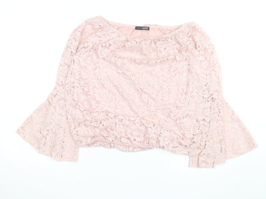 Quiz Women Pink Lace Off Shoulder Bell Sleeve Blouse M
