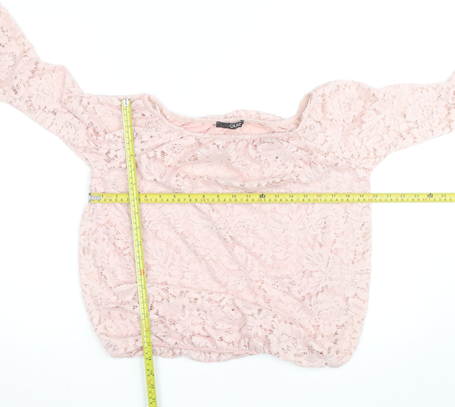 Quiz Women Pink Lace Off Shoulder Bell Sleeve Blouse M