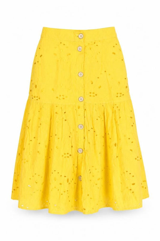 alk Casual Women's Yellow A-Line Cotton Button Skirt Size 8