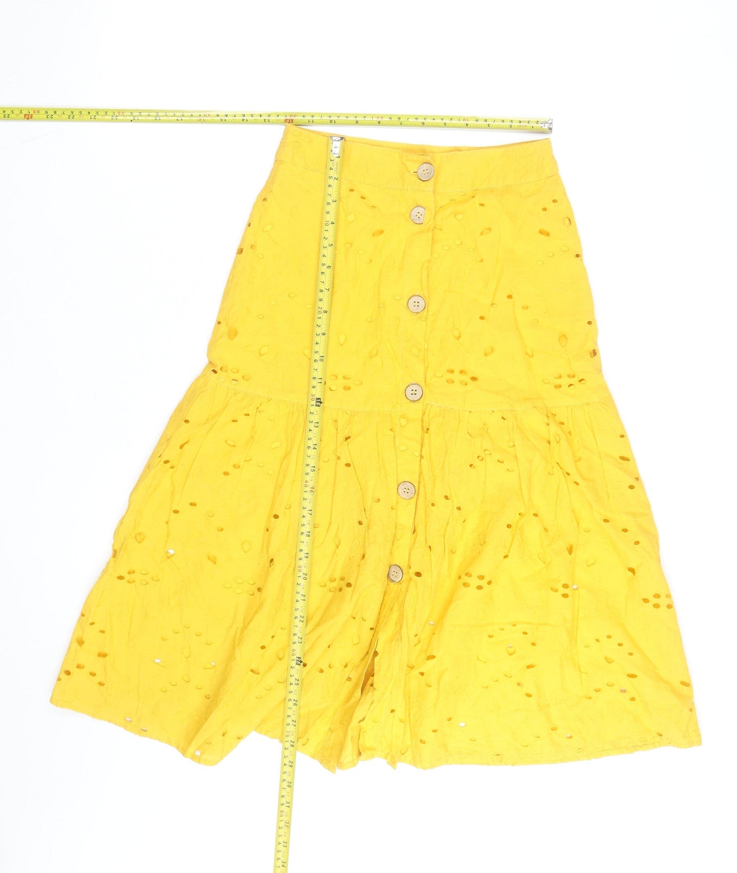 alk Casual Women's Yellow A-Line Cotton Button Skirt Size 8