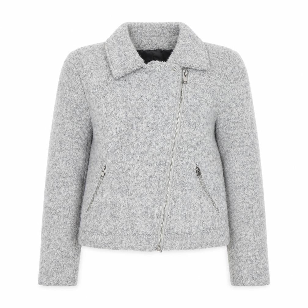 H&M Divided Women’s Grey Wool Biker Jacket Size 10 Lined Zip Style