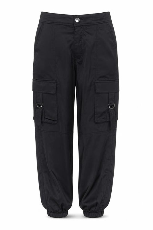 River Island Women's Black Cargo Trousers Size 10 Satin Utility Style