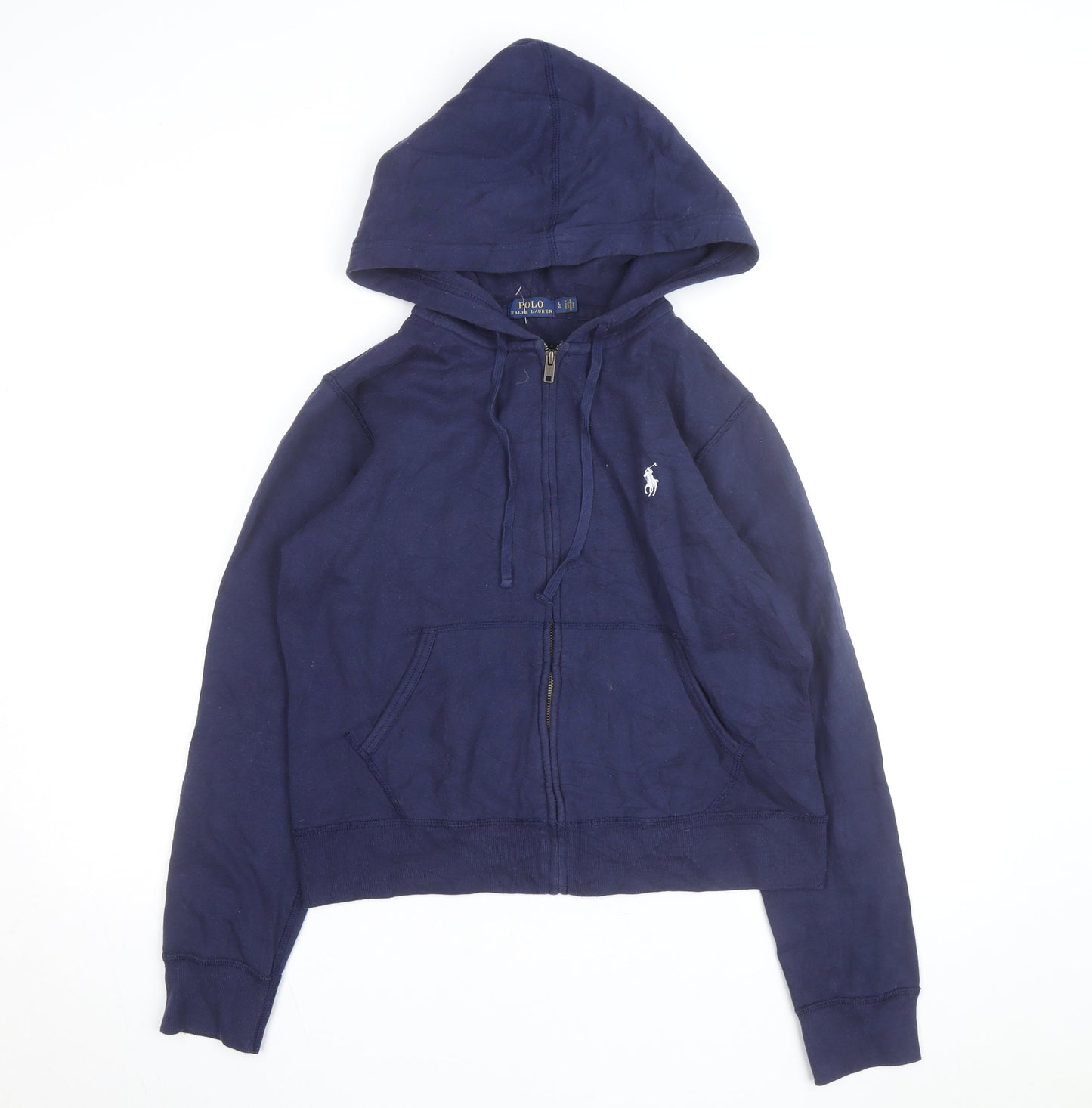 Ralph Lauren Girls Blue Full Zip Hoodie Size L Cotton Blend Logo Hooded Sweatshirt