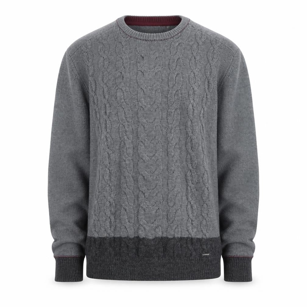Guide London Men's Grey 3XL Cable-Knit Wool Blend Jumper