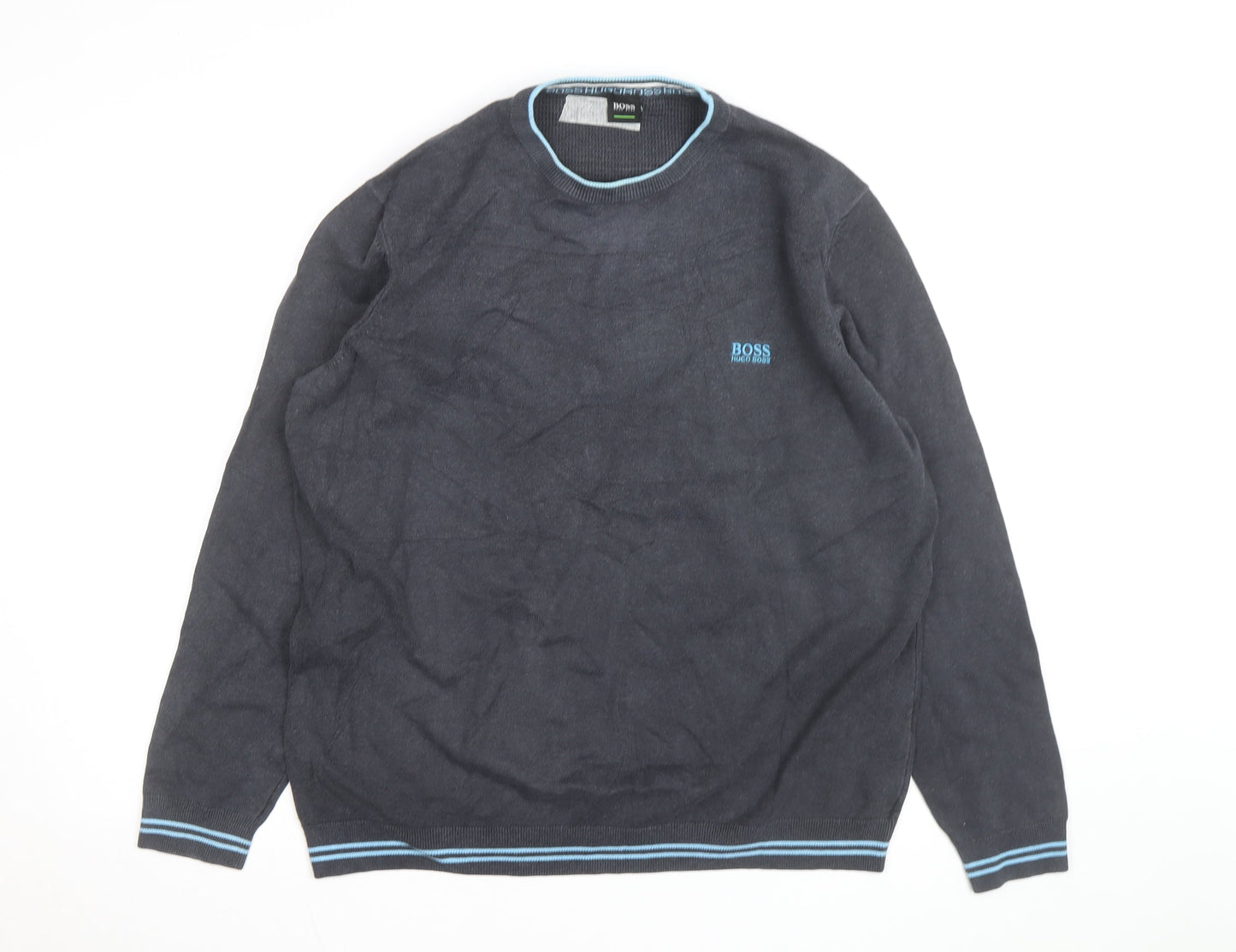 Hugo Boss Men's Grey Cotton Crew Neck Pullover Jumper XXL
