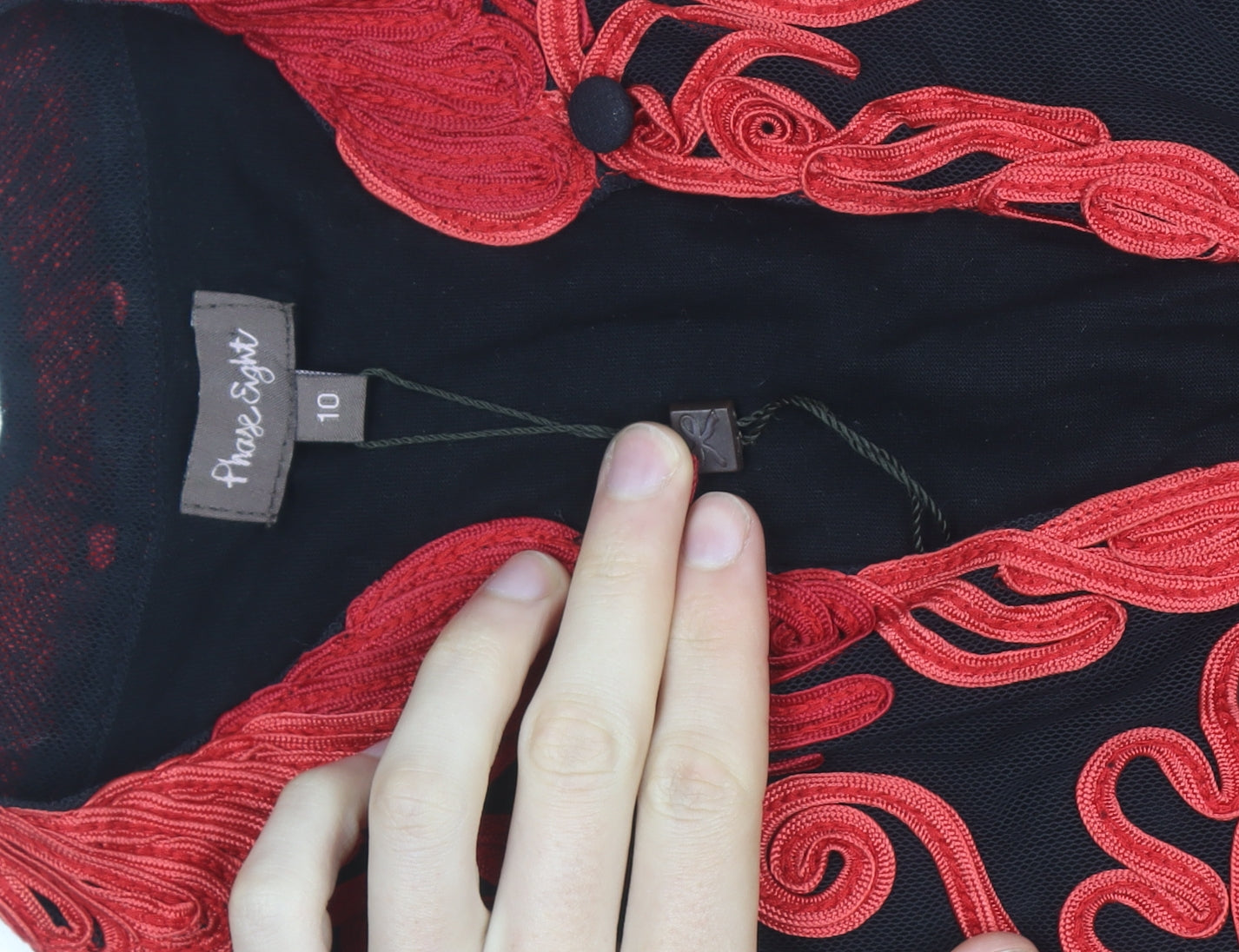 Phase Eight Women’s Black Red Embroidered Sheath Dress Size 10