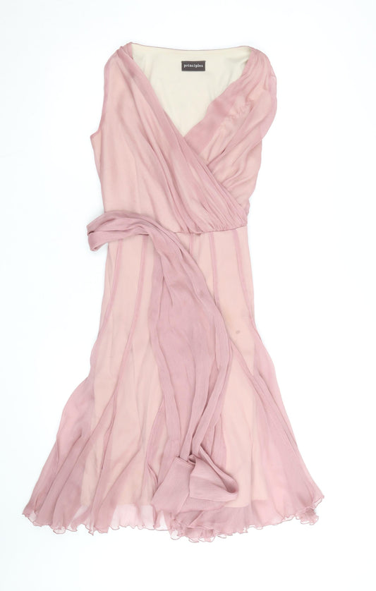 Principles Women Pink Size 10 Sleeveless Chiffon Wrap Dress