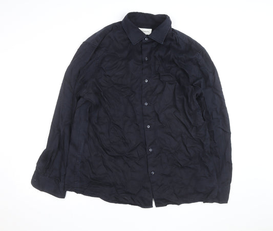 Marks and Spencer Men’s Blue Cotton Twill Button-Up Shirt XL