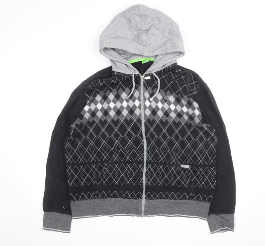 BOSS Mens Black Argyle Full Zip Hoodie XL Classic Knit Sweatshirt